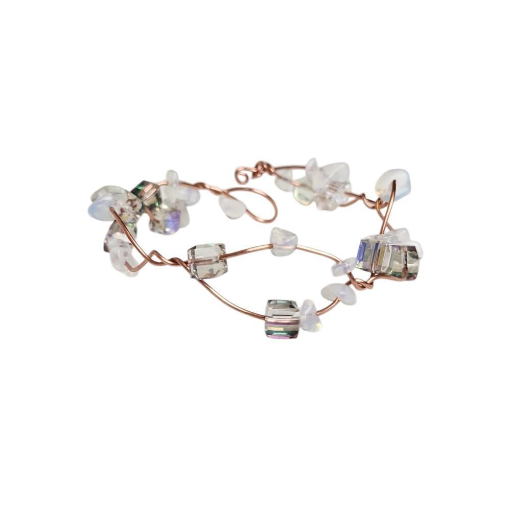Handmade Purple Transparent Opalite Copper Wire Wrapped Glass Bead Bracelet - Picture 7 of 14